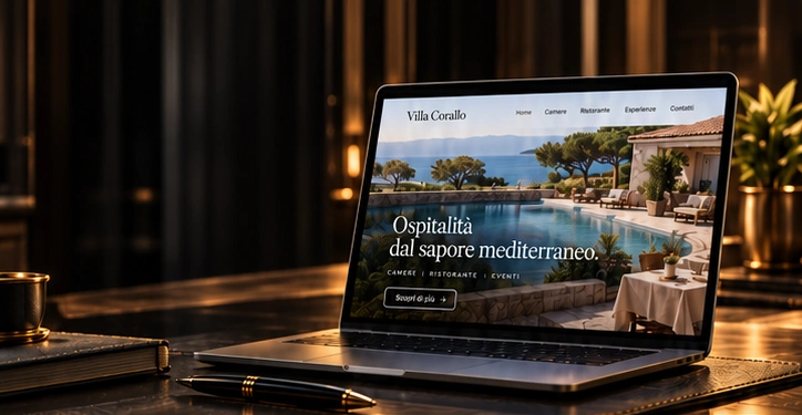 Studio di layout per un albergo con piscina e vista sul mare